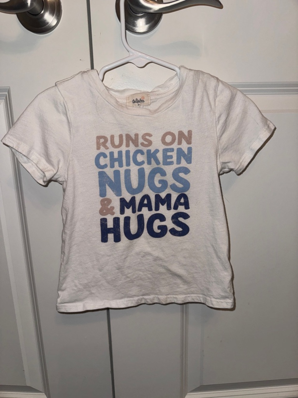 Runs On Chicken Nugs & Mama Hugs White Kids Graphic Tee 2T Tullabee